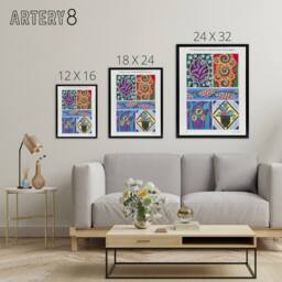 "Artery8 Colourful Vintage Floral Designs Framed Canvas Wall Art Print Seguy - Size: W24"" x H32""" - thumbnail 4