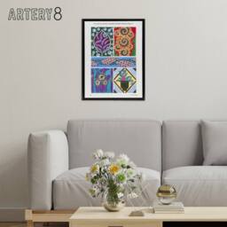 "Artery8 Colourful Vintage Floral Designs Framed Canvas Wall Art Print Seguy - Size: W24"" x H32""" - thumbnail 3
