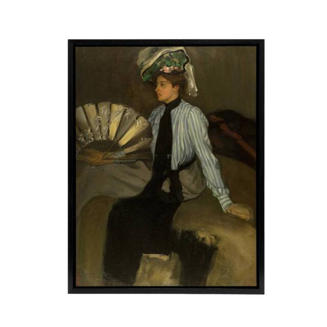 "Artery8 Alfred Henry Maurer Young Woman With Fan Framed Canvas Wall Art Print in Brown - Size: W12"" x H16""" - image 1