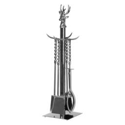 Hill Interiors Hand Turned Stag Nickel Companion Set in Silver