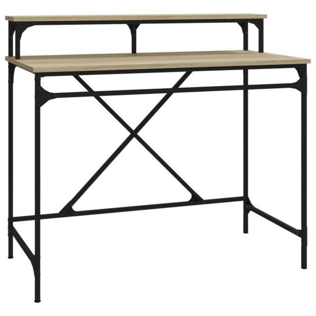 Berkfield Home Desk Sonoma Oak 100x50x90 cm Engineered Wood & Iron in Light Tan - Size: 100 x 50 x 90 cm - image 1