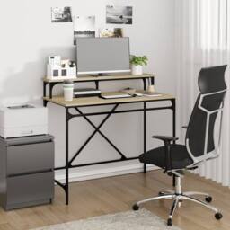Berkfield Home Desk Sonoma Oak 100x50x90 cm Engineered Wood & Iron in Light Tan - Size: 100 x 50 x 90 cm - thumbnail 2