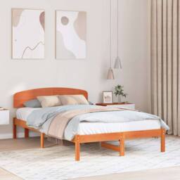 Berkfield Home Bed Frame with Headboard Wax Brown 140x190 cm Solid Wood Pine - thumbnail 2