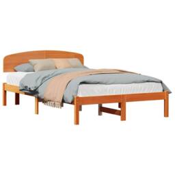 Berkfield Home Bed Frame with Headboard Wax Brown 140x190 cm Solid Wood Pine - thumbnail 3