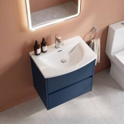 Balterley Chartley Contemporary 2 Drawer Wall Hung Vanity Basin Unit, 600mm in Blue - thumbnail 2
