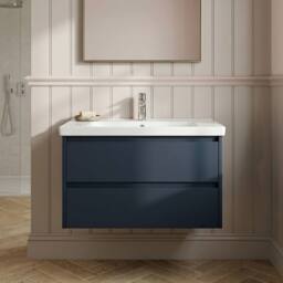 Balterley Chartley Contemporary 2 Drawer Wall Hung Vanity Basin Unit, 600mm in Blue - thumbnail 5