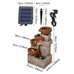 Kelvenix Outdoor Solar Power Fountain Water Feature in Brown - Size: 0.6m2 - thumbnail 2