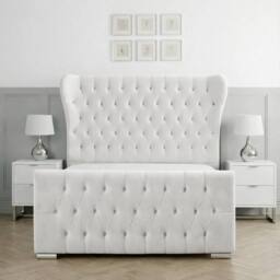 Living Comfort Bedz Velvetine Plush Velvet Upholstered Bed Slatted Base - 48Inch Headboard in White - Size: Super King - thumbnail 2