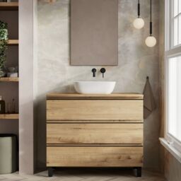 Banyetti Vatilla 1000mm Floorstanding Vanity with Matching Worktop - Ostippo Oak in Light Oak - thumbnail 2