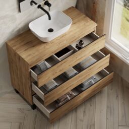 Banyetti Vatilla 1000mm Floorstanding Vanity with Matching Worktop - Ostippo Oak in Light Oak - thumbnail 4
