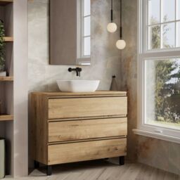 Banyetti Vatilla 1000mm Floorstanding Vanity with Matching Worktop - Ostippo Oak in Light Oak - thumbnail 3