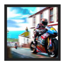 "Artery8 Wall Art Print Isle of Man Tt Races Motorbike Motorsport Watercolour Street Scene Square Framed Picture 16X16 Inch - Size: W16"" x H16""" - thumbnail 1