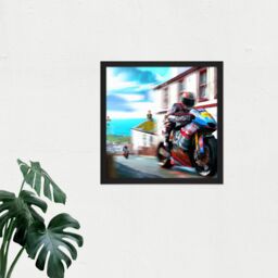 "Artery8 Wall Art Print Isle of Man Tt Races Motorbike Motorsport Watercolour Street Scene Square Framed Picture 16X16 Inch - Size: W16"" x H16""" - thumbnail 2