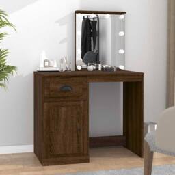 Berkfield Home Dressing Table with LED Brown Oak 90x50x132.5 cm Engineered Wood - thumbnail 2