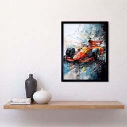 "Artery8 Wall Art Print Orange Race Car Grand Prix Action Shot Painting Art Framed in Red - Size: W12"" x H16""" - thumbnail 2