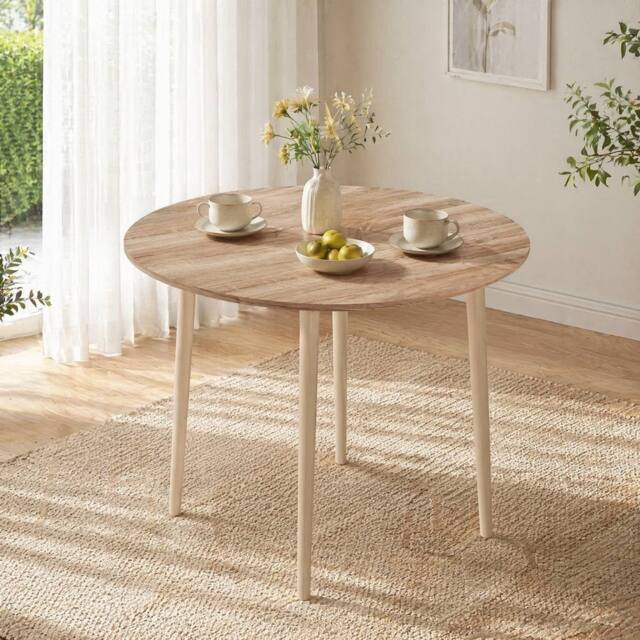 STILVORA 4-Seater Round Folding Dining Table with Drop Leaf Design & Wooden Construction in Light Oak - image 1