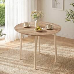STILVORA 4-Seater Round Folding Dining Table with Drop Leaf Design & Wooden Construction in Light Oak - thumbnail 1