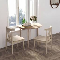 STILVORA 4-Seater Round Folding Dining Table with Drop Leaf Design & Wooden Construction in Light Oak - thumbnail 3
