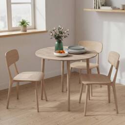 STILVORA 4-Seater Round Folding Dining Table with Drop Leaf Design & Wooden Construction in Light Oak - thumbnail 9