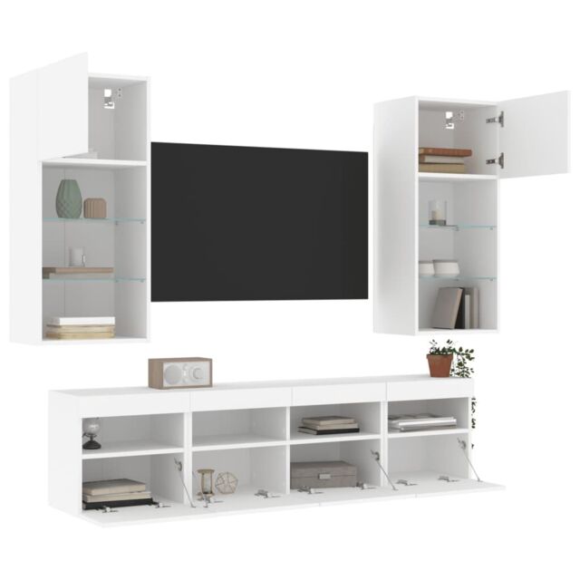 Berkfield Home 5 Piece TV Wall Units with LED White Engineered Wood - image 1