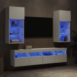 Berkfield Home 5 Piece TV Wall Units with LED White Engineered Wood - thumbnail 5