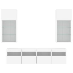 Berkfield Home 5 Piece TV Wall Units with LED White Engineered Wood - thumbnail 6