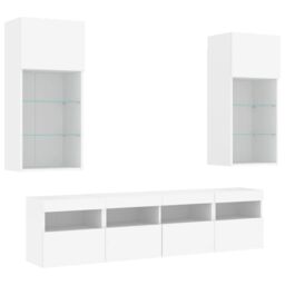 Berkfield Home 5 Piece TV Wall Units with LED White Engineered Wood - thumbnail 3