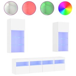 Berkfield Home 5 Piece TV Wall Units with LED White Engineered Wood - thumbnail 2