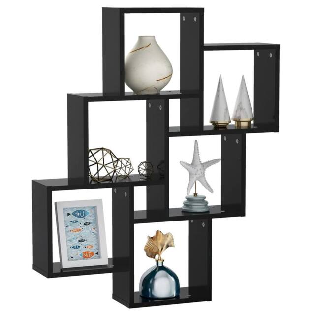 Berkfield Home Wall Cube Shelf Black 78x15x93 cm Engineered Wood - Size: 78 x 15 x 93 cm - image 1
