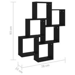 Berkfield Home Wall Cube Shelf Black 78x15x93 cm Engineered Wood - Size: 78 x 15 x 93 cm - thumbnail 6