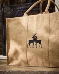 Dibor Traditional Kissing Deer Hessian Firewood Log Storage Jute Bag H40 x W60cm in Natural - thumbnail 2
