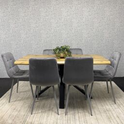 KOSY KOALA Dining Table & 6 Chairs Modern Dining Table Set With 6 Grey Velvet Chairs Dining Room Furniture in Brown - thumbnail 9
