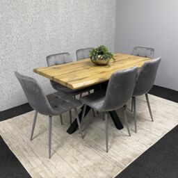 KOSY KOALA Dining Table & 6 Chairs Modern Dining Table Set With 6 Grey Velvet Chairs Dining Room Furniture in Brown