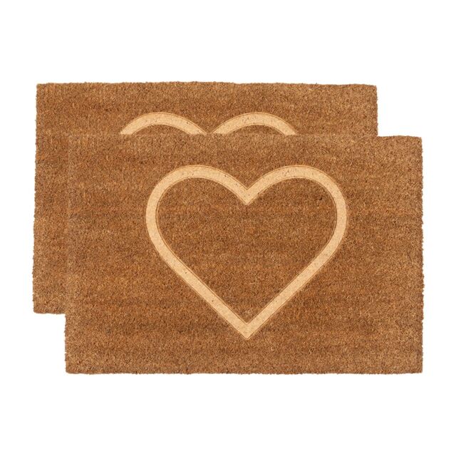 Nicola Spring Coir Door Mats - 60 x 40cm - Embossed Heart - Set of 2 in Brown - Size: 40 cm x 60 cm - image 1