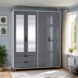 Seconique Madrid 4 Door 2 Drawer Mirrored Wardrobe in Grey - thumbnail 1