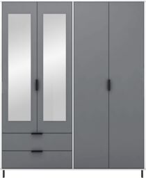 Seconique Madrid 4 Door 2 Drawer Mirrored Wardrobe in Grey - thumbnail 3