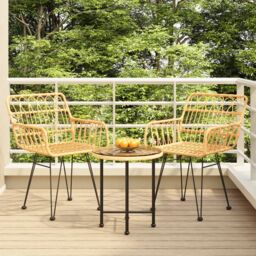 Berkfield Home 3 Piece Garden Dining Set Poly Rattan in Brown - thumbnail 1