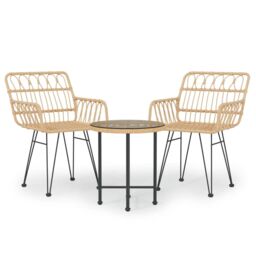 Berkfield Home 3 Piece Garden Dining Set Poly Rattan in Brown - thumbnail 2