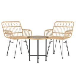 Berkfield Home 3 Piece Garden Dining Set Poly Rattan in Brown - thumbnail 3