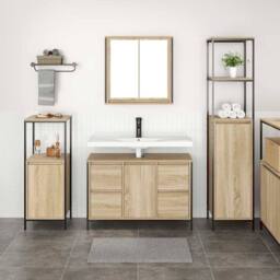 Berkfield Home Modern 3 Piece Bathroom Furniture Set Sonoma Oak Engineered Wood in Light Tan - thumbnail 2