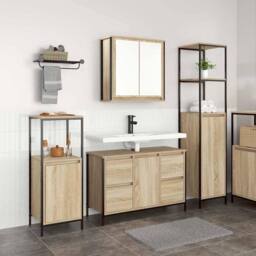 Berkfield Home Modern 3 Piece Bathroom Furniture Set Sonoma Oak Engineered Wood in Light Tan - thumbnail 4