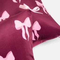 OHS 2 x Bows Matte Velvet Cushion Covers Home Decor in Burgundy - Size: 45 cm x 45 cm - thumbnail 4