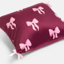 OHS 2 x Bows Matte Velvet Cushion Covers Home Decor in Burgundy - Size: 45 cm x 45 cm - thumbnail 5