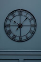 Orsina 59cm Matt Black Metal Wall Clock, Roman Numeral Frame Decorative Clock, Analogue Clock With Hexagonal Nuts - thumbnail 2