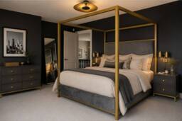 Stratus Interiors Luxury Upholstered Four Poster Bed Frame with Gold in Grey - Size: Super King - thumbnail 2