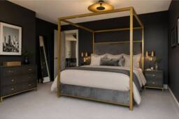 Stratus Interiors Luxury Upholstered Four Poster Bed Frame with Gold in Grey - Size: Super King