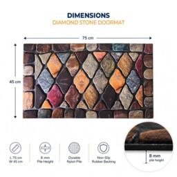 Gainsborough Diamond Stone Doormat, Heavy Duty Non Slip Nylon Pile, 75 x 45cm - Size: 45 cm x 75 cm - thumbnail 4