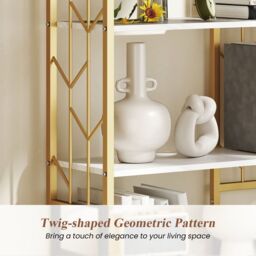 Gymax 6-Tier Bookshelf Geometric Bookcase Industrial Display Shelves in White - thumbnail 5