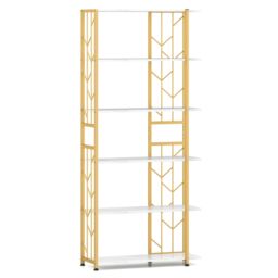 Gymax 6-Tier Bookshelf Geometric Bookcase Industrial Display Shelves in White - thumbnail 8