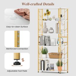 Gymax 6-Tier Bookshelf Geometric Bookcase Industrial Display Shelves in White - thumbnail 6